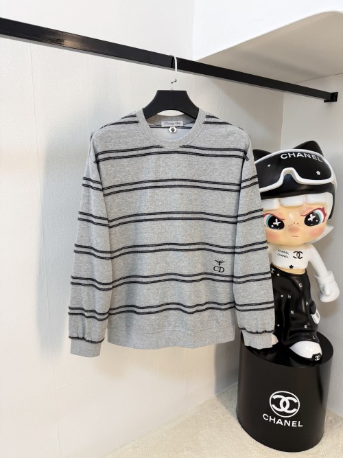 Dior Striped Cotton Blend Sweatshirt, Long Sleeve Pullover for Men and Women 1 Dior Striped Cotton Blend Sweatshirt, Long Sleeve Pullover for Men and Women