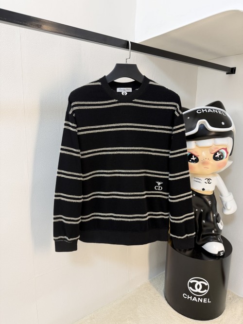 Dior Striped Cotton Knit Sweater, Crewneck, Long Sleeves, Embroidered Logo 1 Dior Striped Cotton Knit Sweater, Crewneck, Long Sleeves, Embroidered Logo