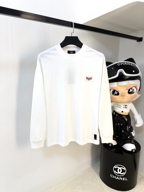 Fendi Men's White Long Sleeve Crew Neck T-Shirt, Comfortable & Stylish 1 Fendi Men's White Long Sleeve Crew Neck T-Shirt, Comfortable & Stylish