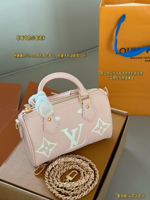 Louis Vuitton Speedy Nano Bag, Pink Leather, 16*10cm, With Box 1 Louis Vuitton Speedy Nano Bag, Pink Leather, 16*10cm, With Box