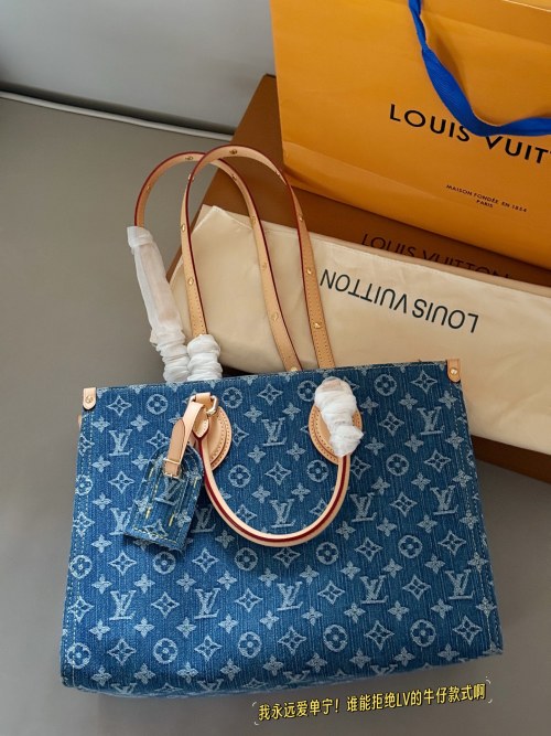 Louis Vuitton Onthego Denim Tote Bag - Elegant & Stylish 1 Louis Vuitton Onthego Denim Tote Bag - Elegant & Stylish