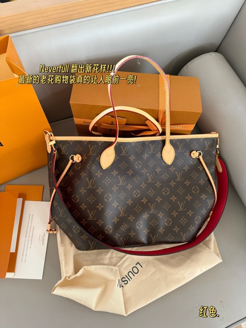 Louis Vuitton Neverfull Tote Bag Monogram Canvas with Red Textile Lining 1 Louis Vuitton Neverfull Tote Bag Monogram Canvas with Red Textile Lining