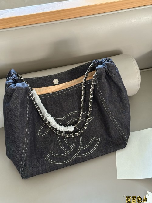 Chanel Vintage Denim Shopping Bag, Chain Handles, Shoulder Bag 5 Chanel Vintage Denim Shopping Bag, Chain Handles, Shoulder Bag