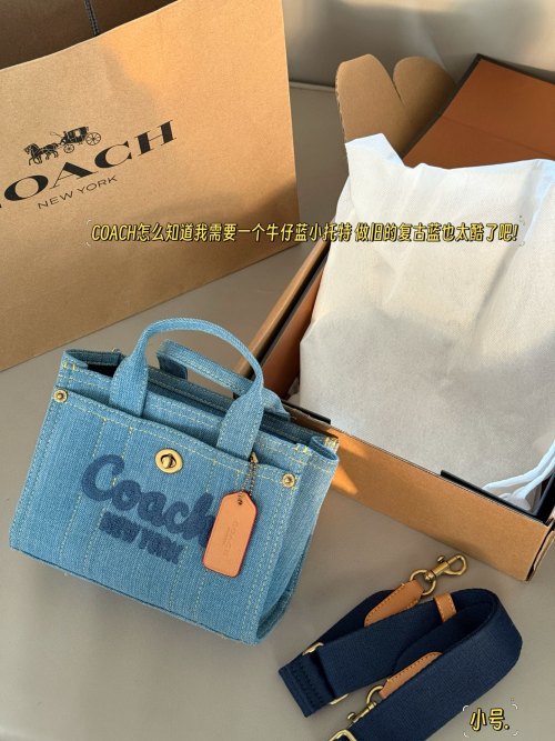 Coach Cargo Tote Denim Bolso, Azul Retro, Tamaño Pequeño con Caja 1 Coach Cargo Tote Denim Bolso, Azul Retro, Tamaño Pequeño con Caja