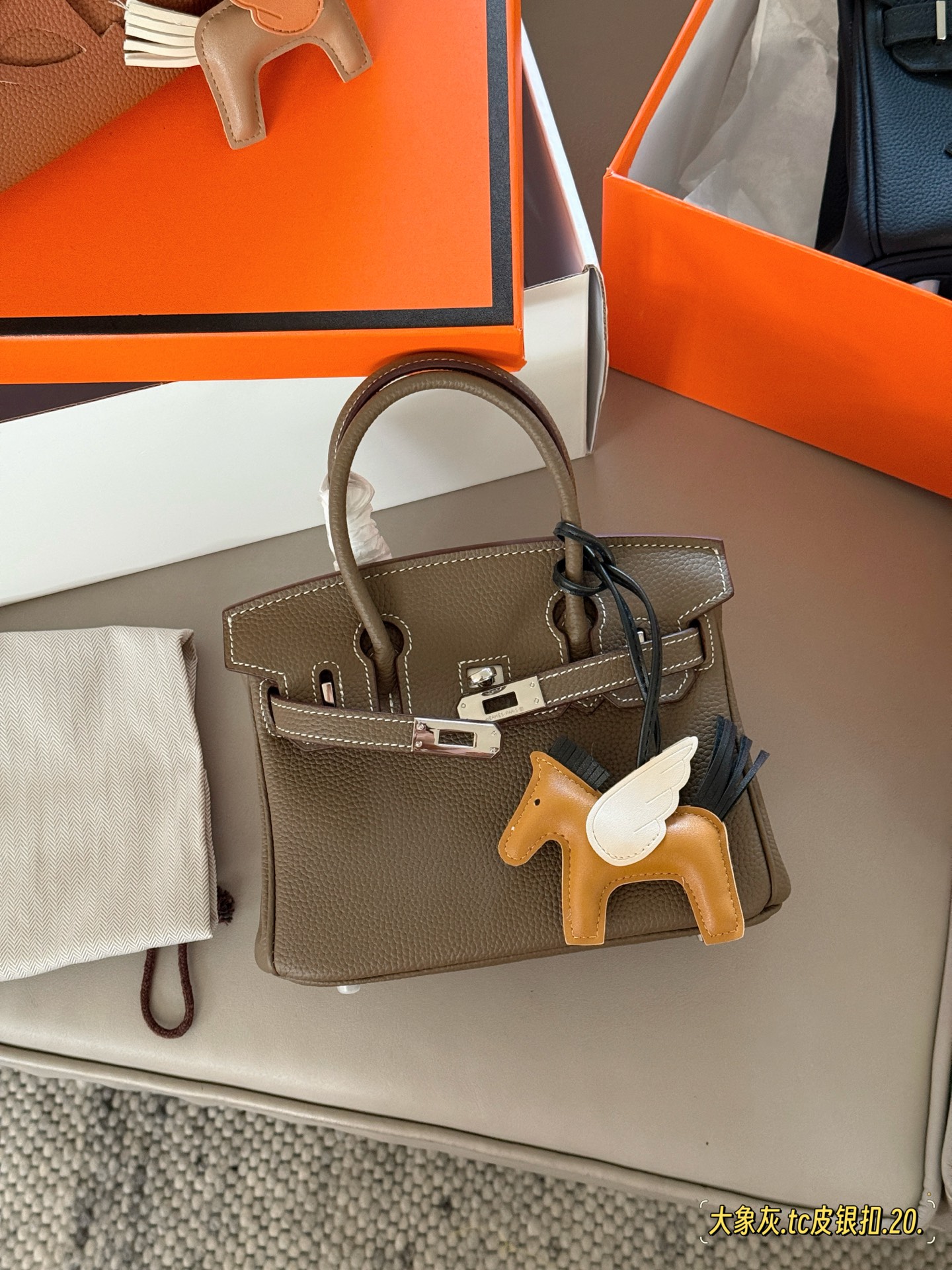 Elegante Bolso Birkin 20 en Cuero TC con Adorable Amuleto de Caballito Alado 3 i1748745630613 7919 0 1