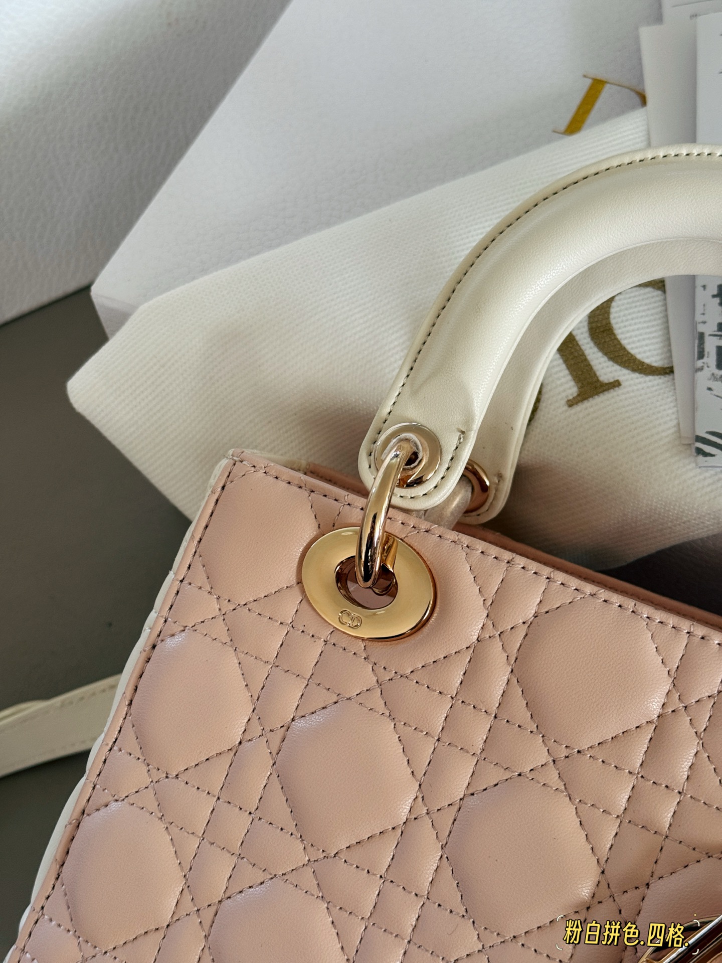 Elegante Bolso Lady Dior en Piel de Cordero Rosa y Blanco con Charm 6 i1749876934505 6805 0 4
