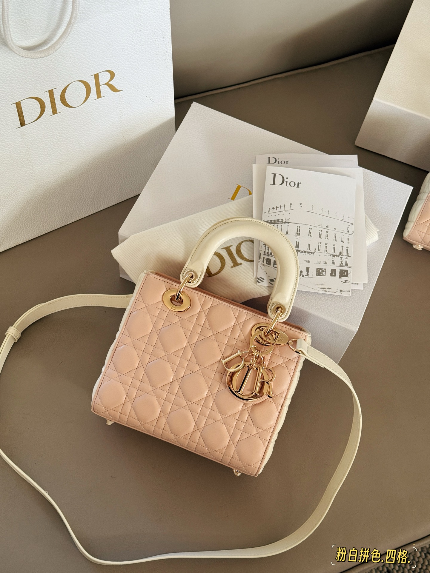 Elegante Bolso Lady Dior en Piel de Cordero Rosa y Blanco con Charm 3 i1749876934506 8456 0 1
