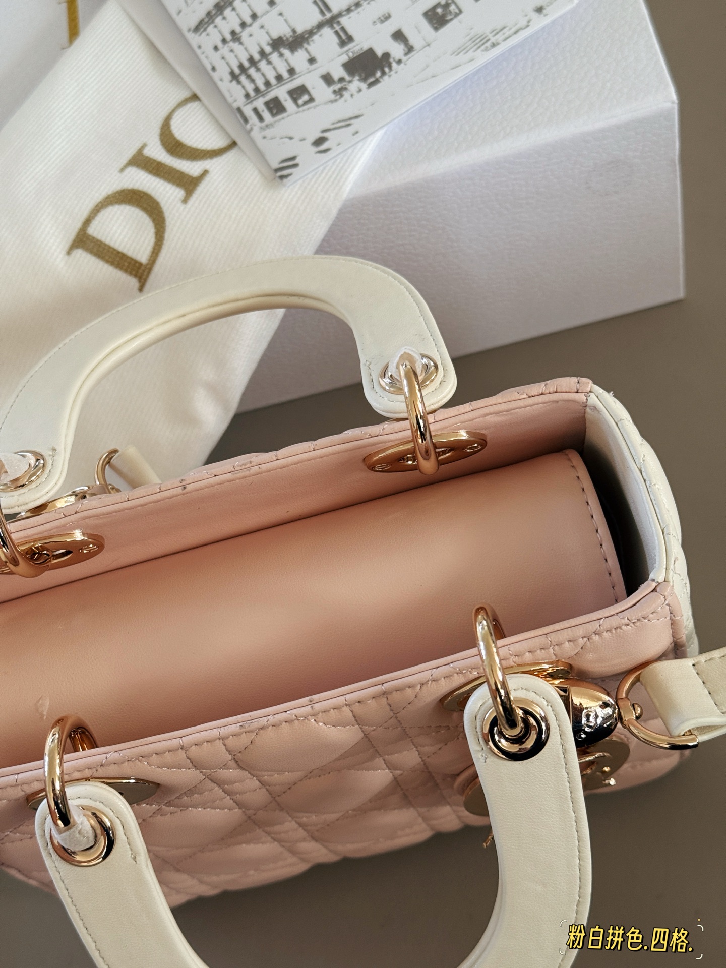 Elegante Bolso Lady Dior en Piel de Cordero Rosa y Blanco con Charm 9 i1749876934557 6430 0 7