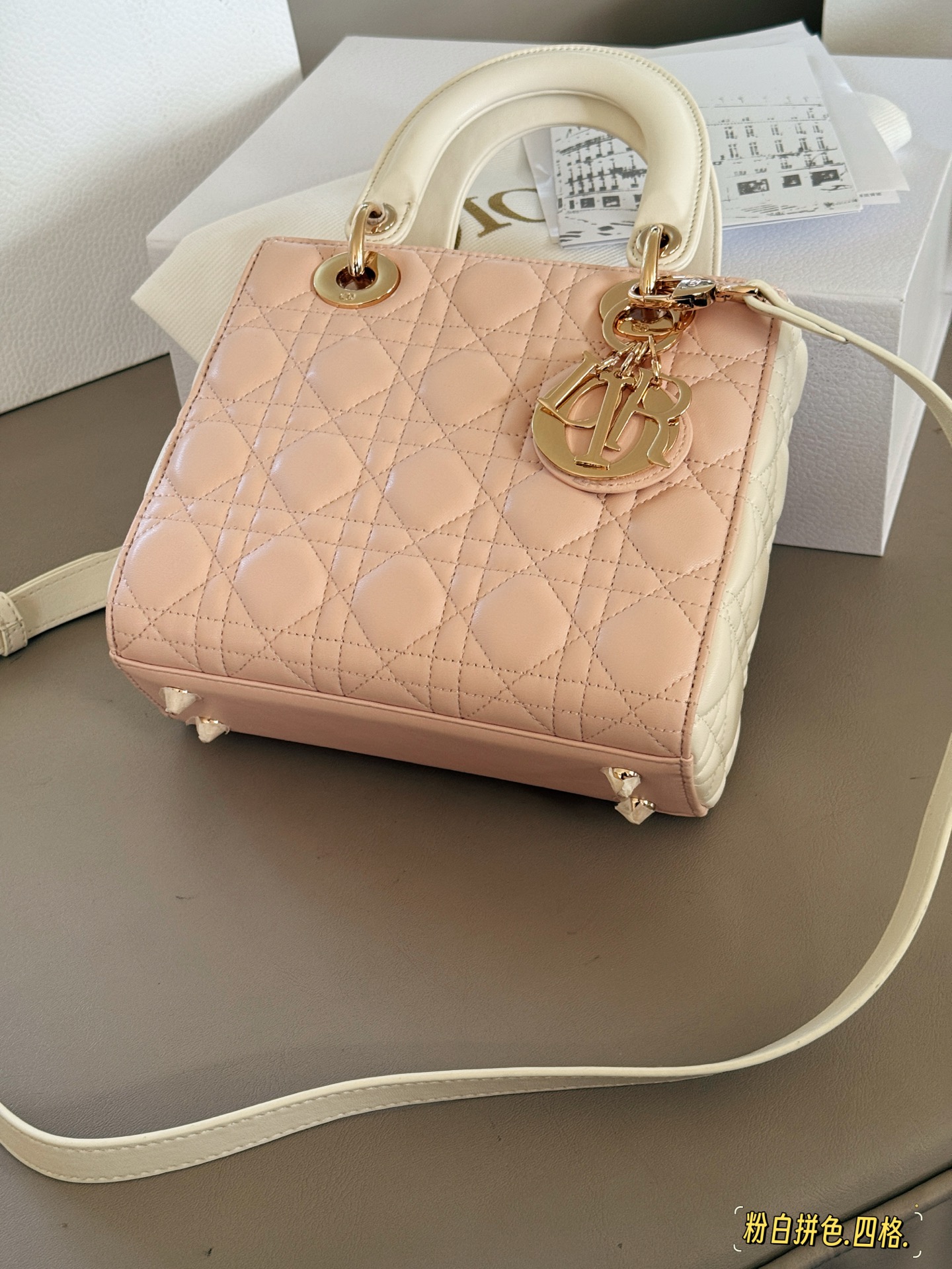 Elegante Bolso Lady Dior en Piel de Cordero Rosa y Blanco con Charm 8 i1749876936039 4771 0 6