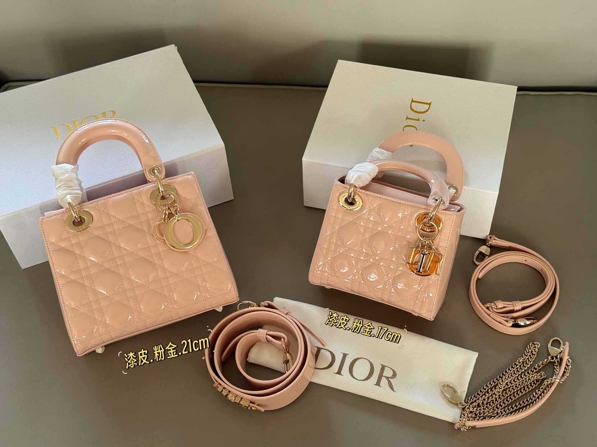 Dior Lady Dior Bag Pale Gold Patent Leather, Iconic Design, Perfect for Summer