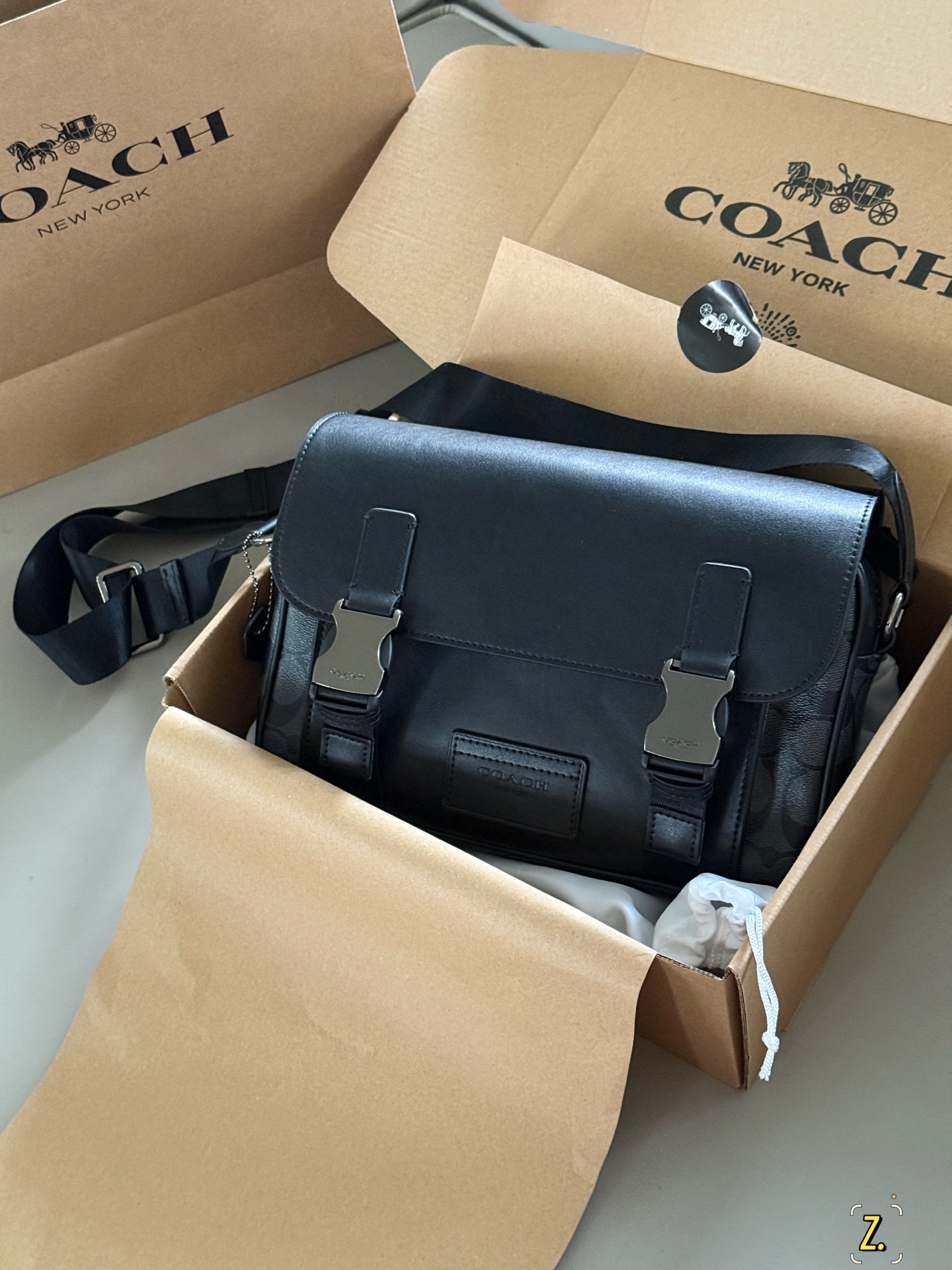 Coach Track Flap Brief Messenger Bag, Men's Crossbody, Black