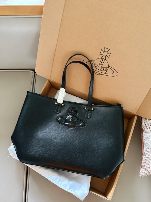 Vivienne Westwood Black Leather Tote Bag, Large Designer Handbag for Women 1 Vivienne Westwood Black Leather Tote Bag, Large Designer Handbag for Women