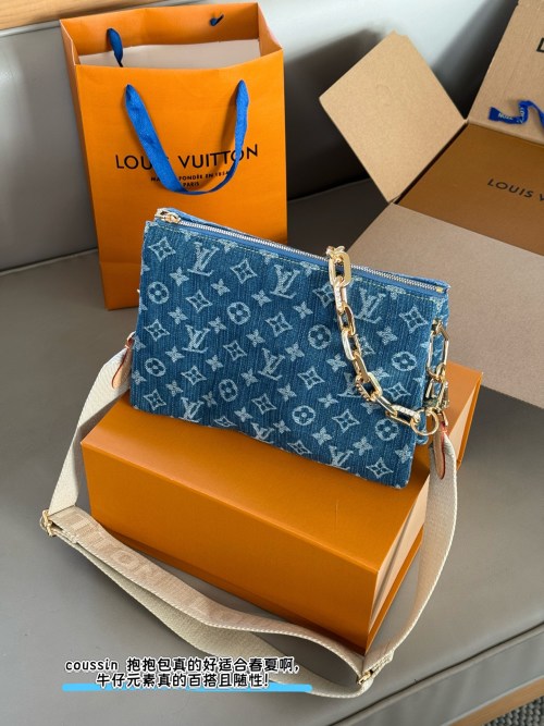 Louis Vuitton Blue Denim Coussin Bag with Chain and Strap 1 Louis Vuitton Blue Denim Coussin Bag with Chain and Strap