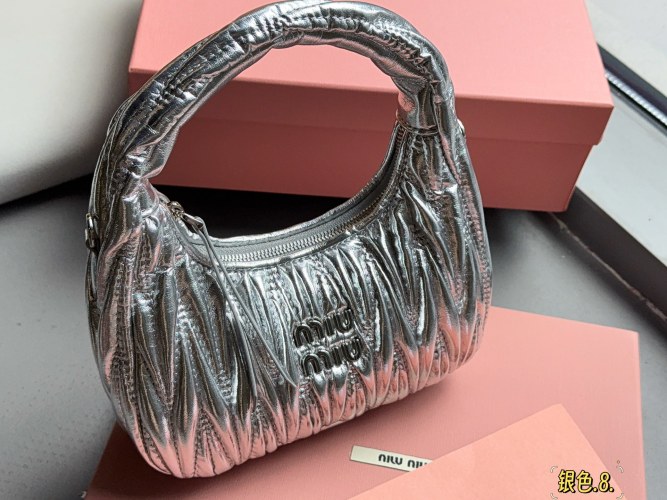 Miu Miu Wander Bag: Chic Silver Hobo with Soft Leather and Ample Space 1 Miu Miu Wander Bag: Chic Silver Hobo with Soft Leather and Ample Space