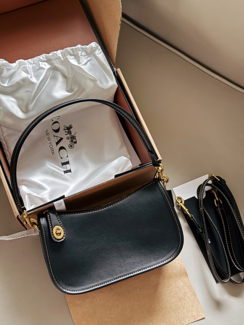 Coach Swinger 20 Handbag, Vintage Style Shoulder Bag, Black Leather 1 Coach Swinger 20 Handbag, Vintage Style Shoulder Bag, Black Leather