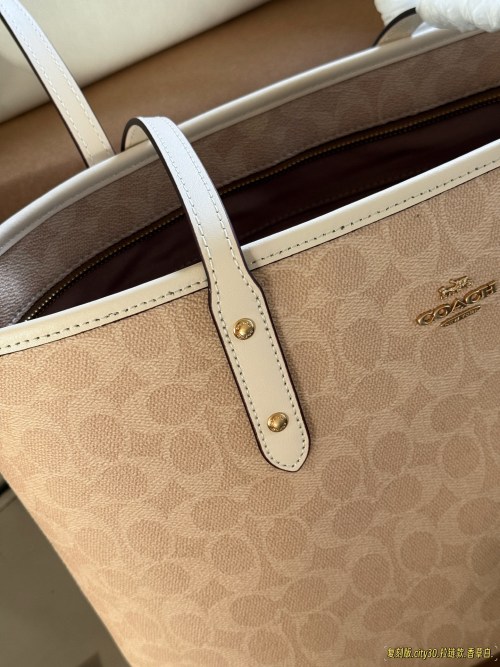 Coach Coated Canvas Signature Zip Top Tote Bag, Khaki/Chalk, 15.75 in 1 Coach Coated Canvas Signature Zip Top Tote Bag, Khaki/Chalk, 15.75 in