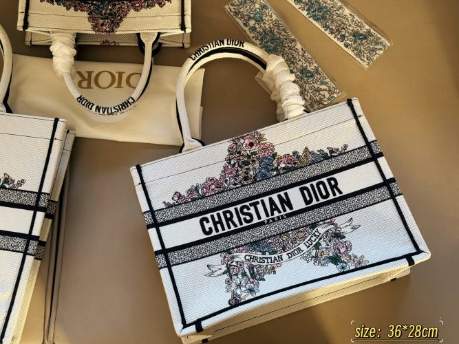 Christian Dior Book Tote Bag - Floral Embroidery, Canvas, and Signature Design 1 Christian Dior Book Tote Bag - Floral Embroidery, Canvas, and Signature Design