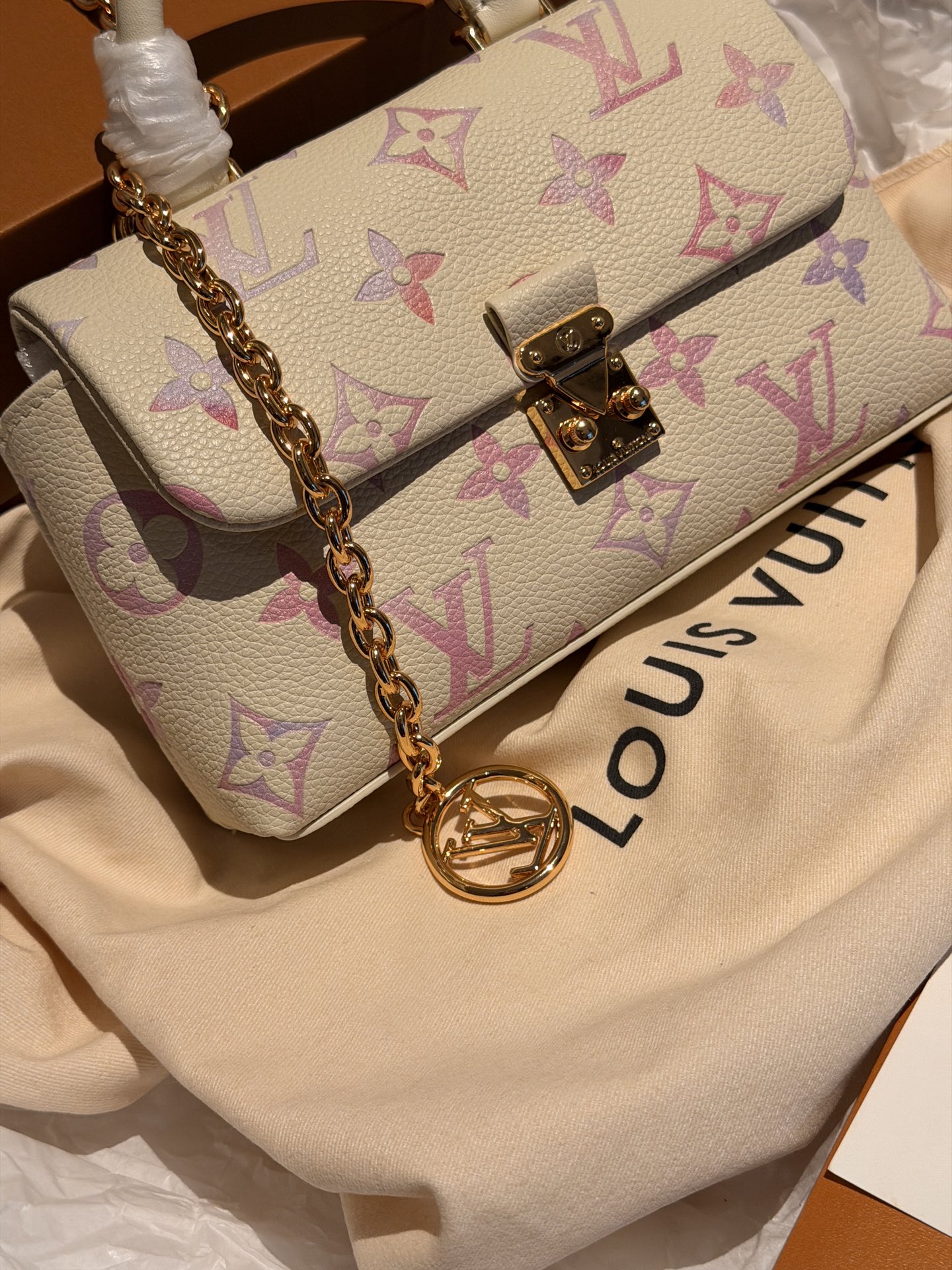 Louis Vuitton Nano Madeleine Cream with pink-purple gradient Monogram mini crossbody