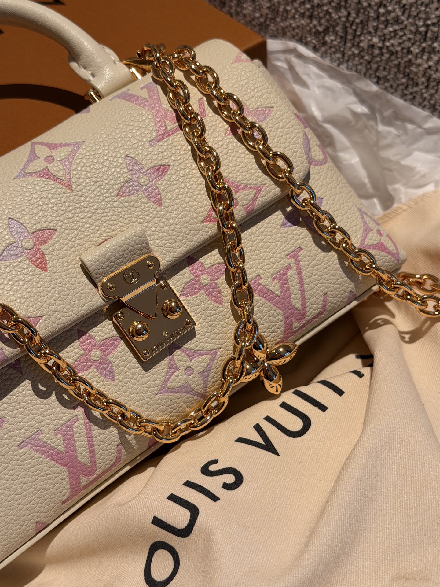 Louis Vuitton Nano Madeleine Cream with pink-purple gradient Monogram mini crossbody