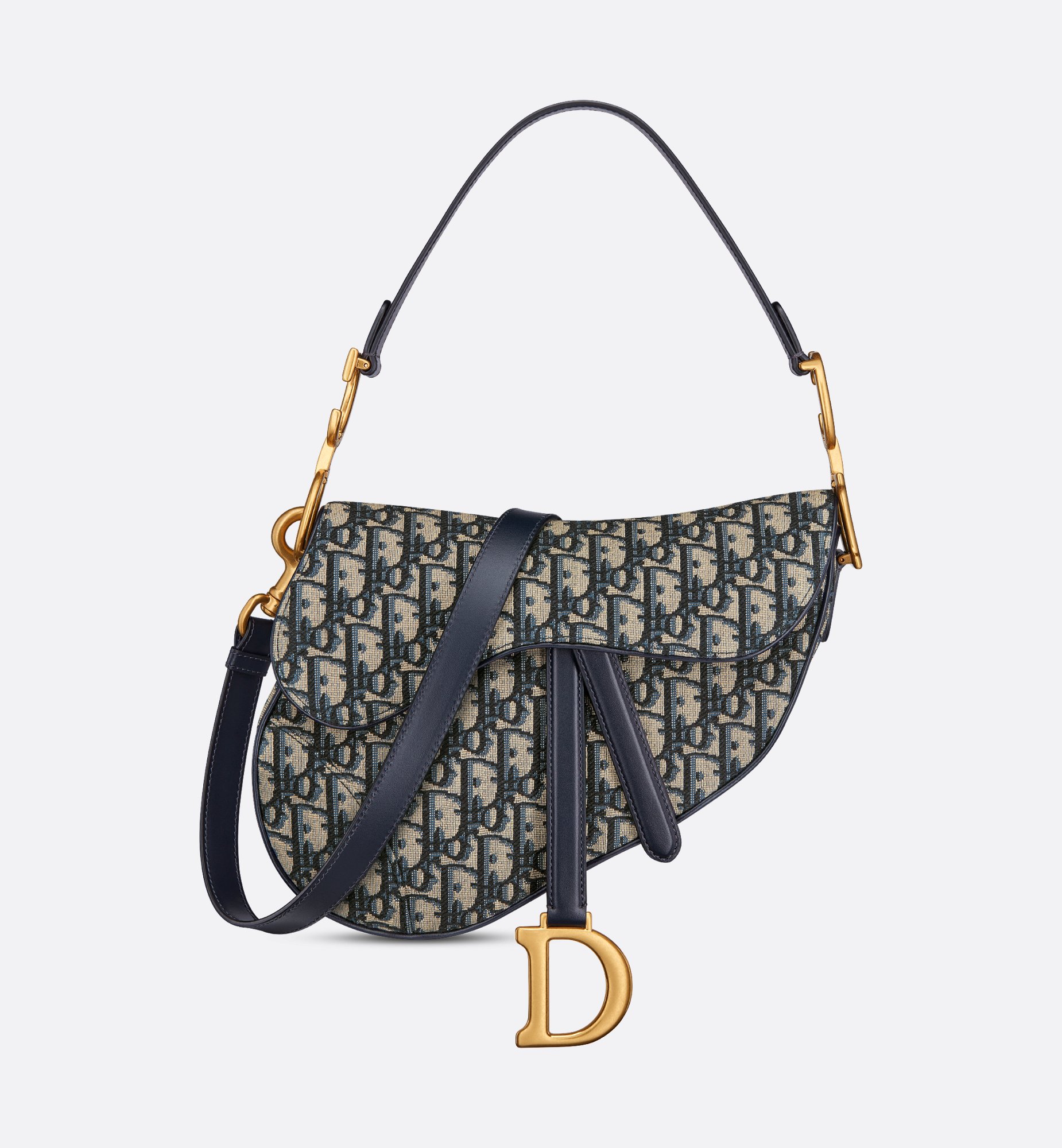 Dior Saddle Bag Blue Oblique Canvas with Detachable Strap, 24 x 18 cm
