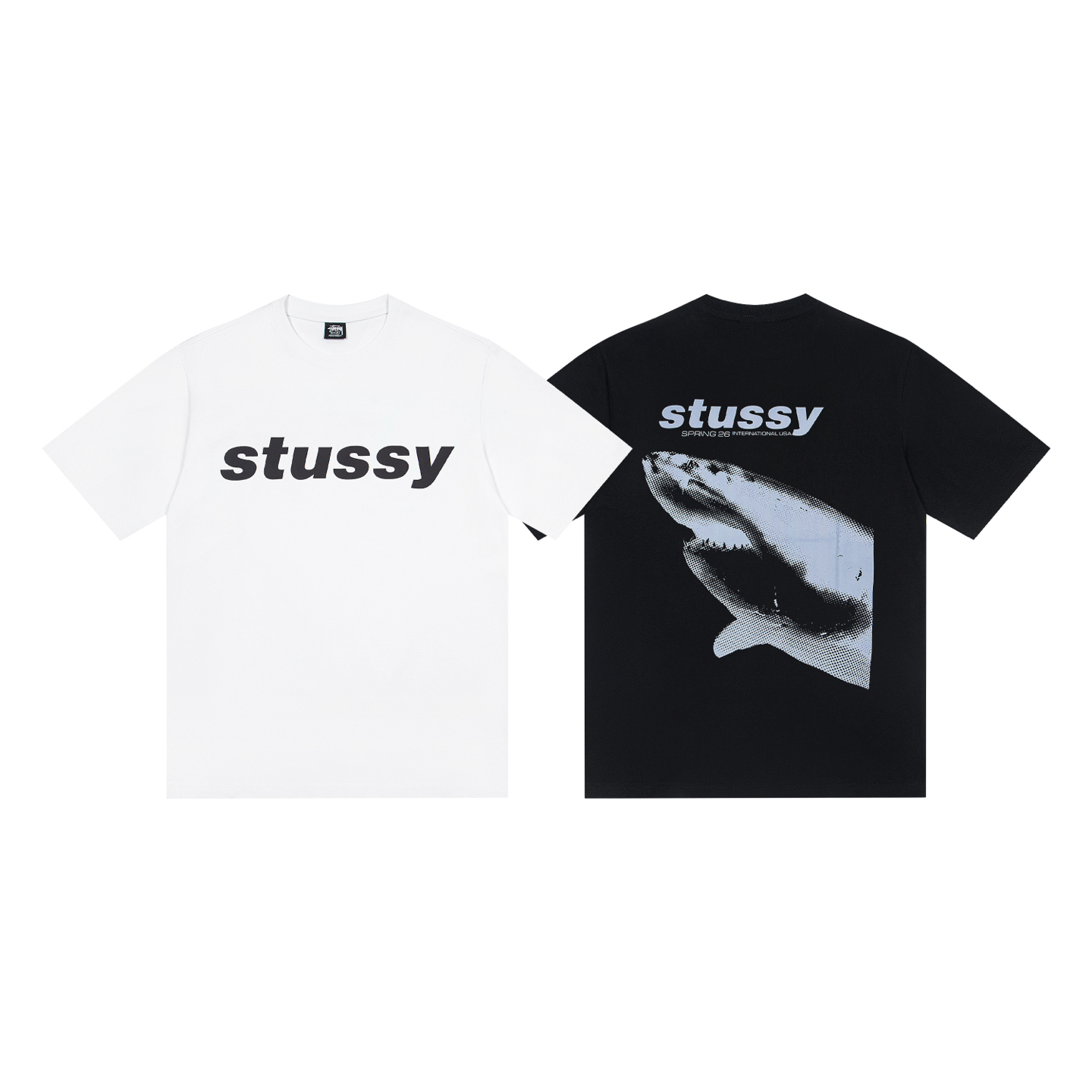 XY145# P55 (alta calidad, diferente de la mercancía común del mercado) Stussy, estampado de tiburón con letras, unisex,…