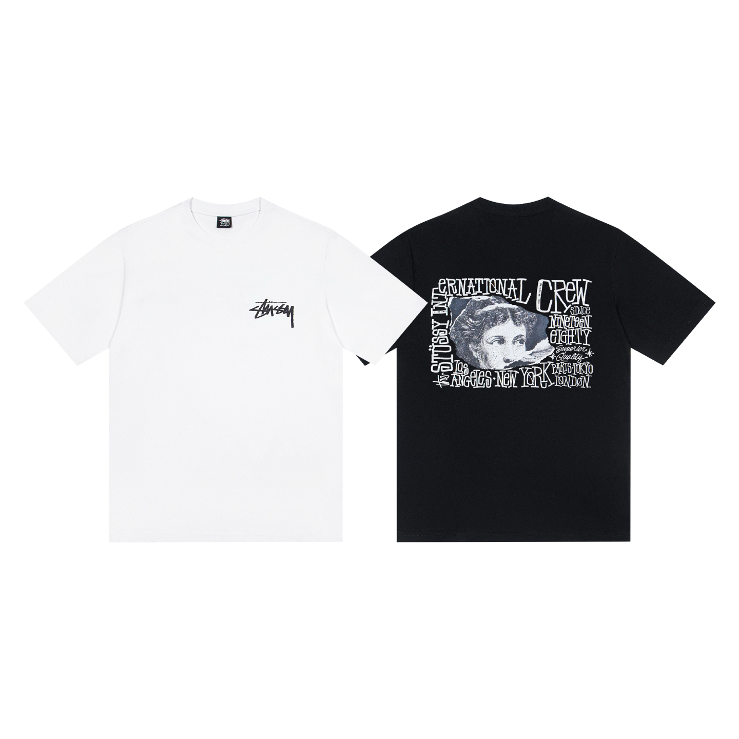 XY146# P55 (Alta calidad, diferente del mercado común) Stussy Camiseta de manga corta con estampado de figura en la esp…