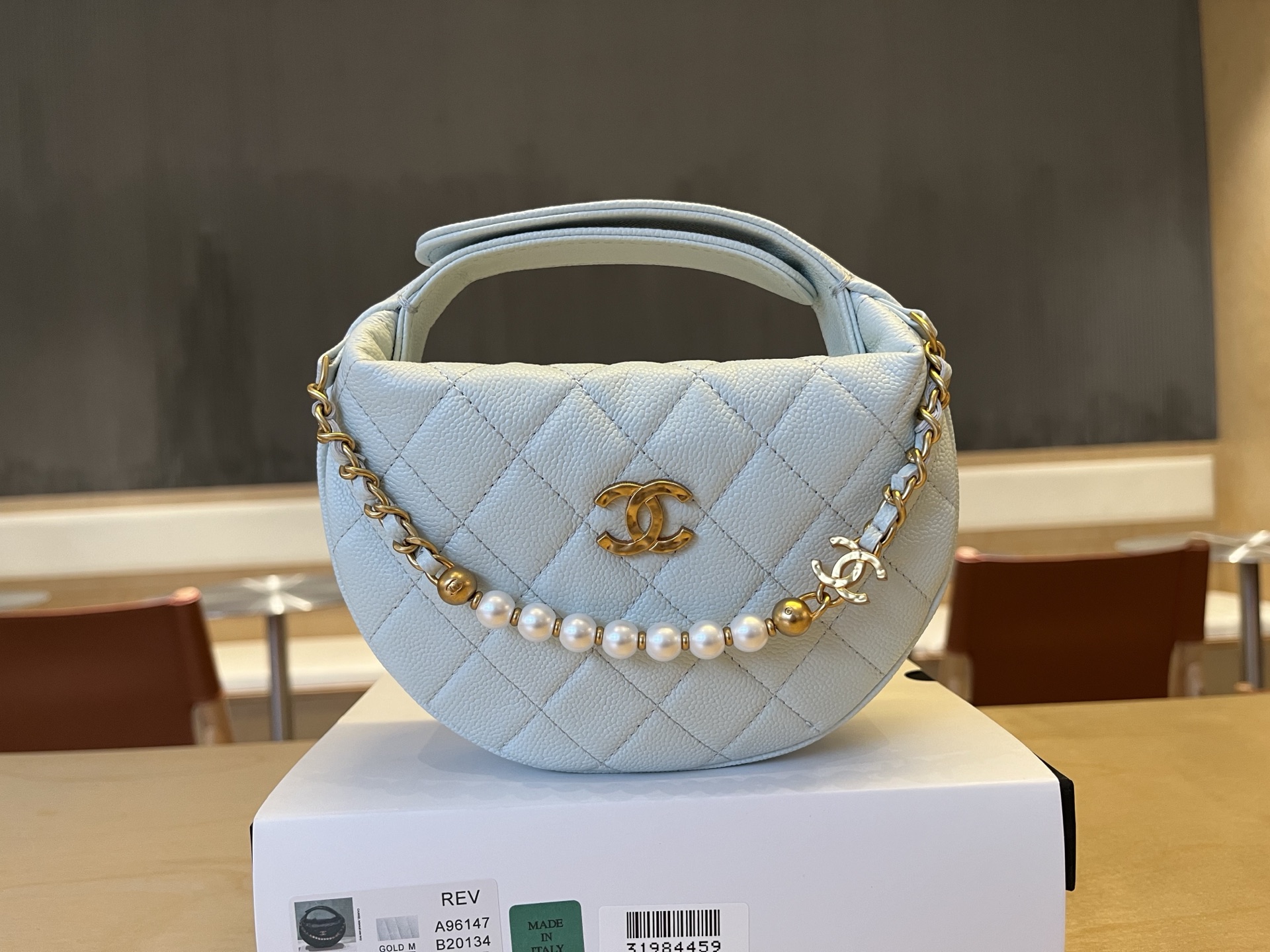 Chanel 25s Pearl Chain Hula Hoop Bag, Light Blue Quilted Leather 3 i1745133116510 8794 0 1