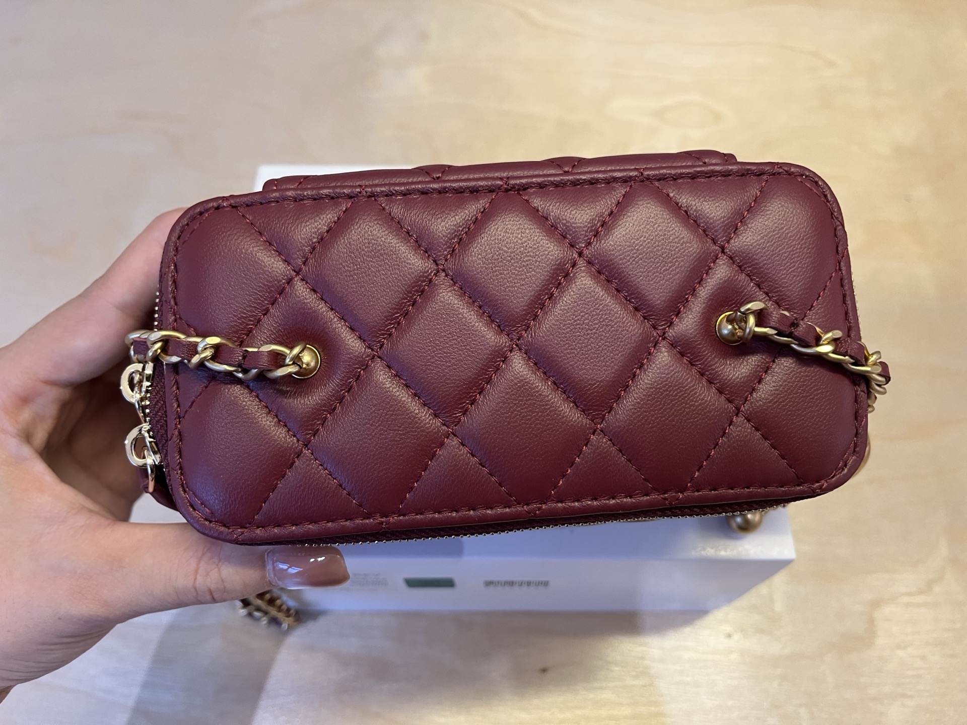 Chanel Mini Box Bag with Metal Ball, Burgundy Quilted Leather Crossbody 6 i1750046430190 1034 0 4