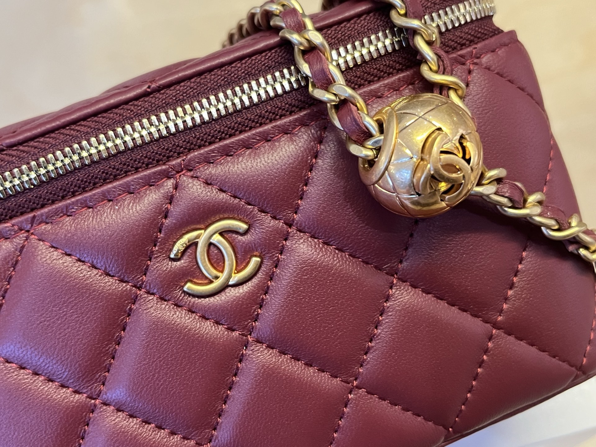 Chanel Mini Box Bag with Metal Ball, Burgundy Quilted Leather Crossbody 8 i1750046430244 6498 0 6