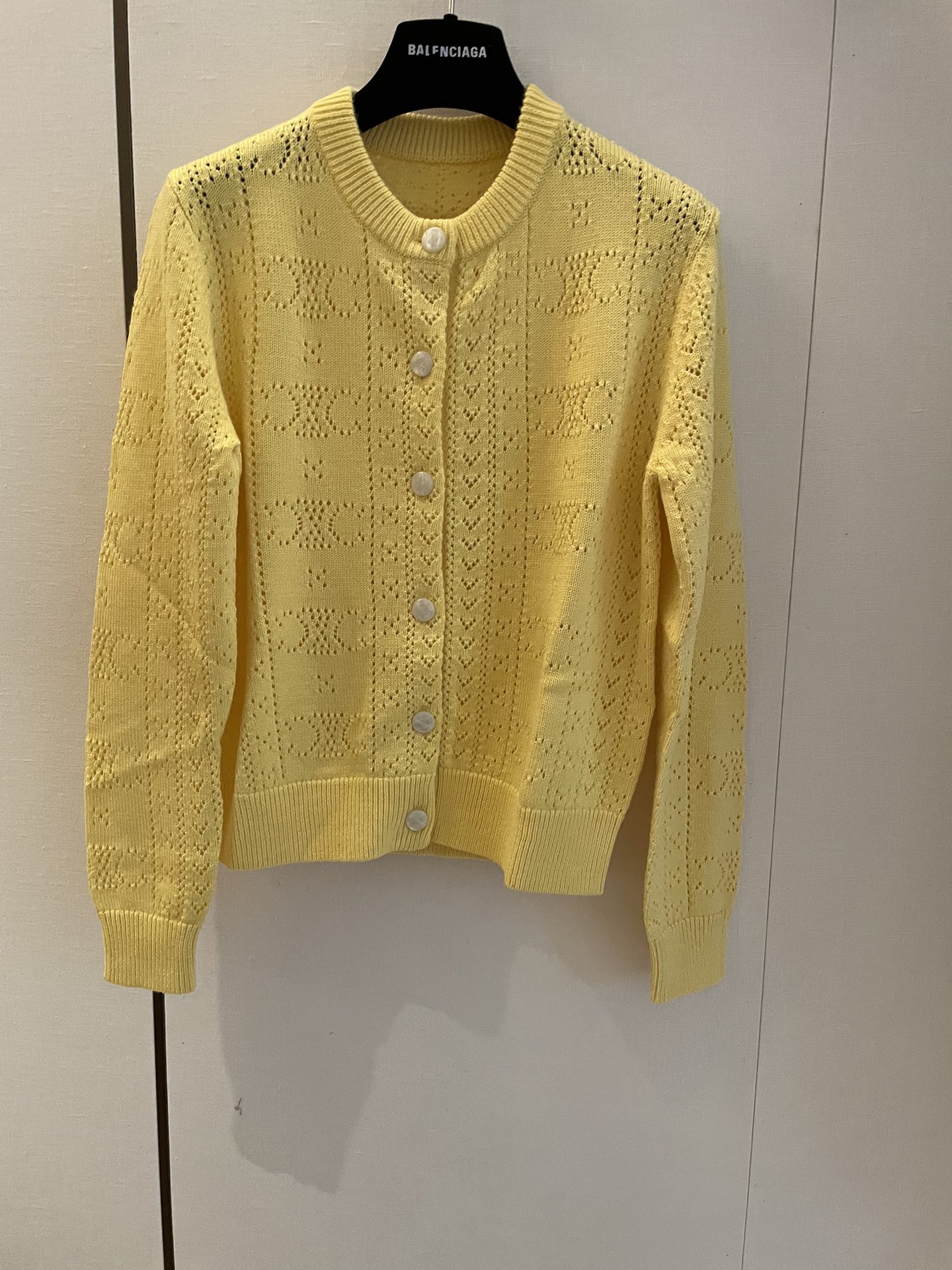 Celine Clothing Cardigans Knit Sweater Lemon Yellow Openwork Knitting