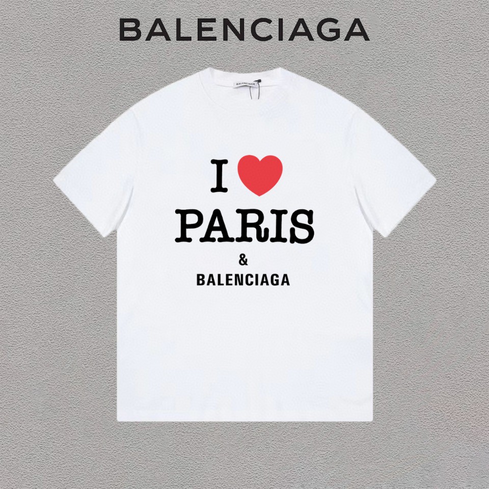 P75 Balenciaga/巴黎世家 Camiseta de manga corta con estampado de corazón y logo de letras, cuello redondo, unisex, con etiq…
