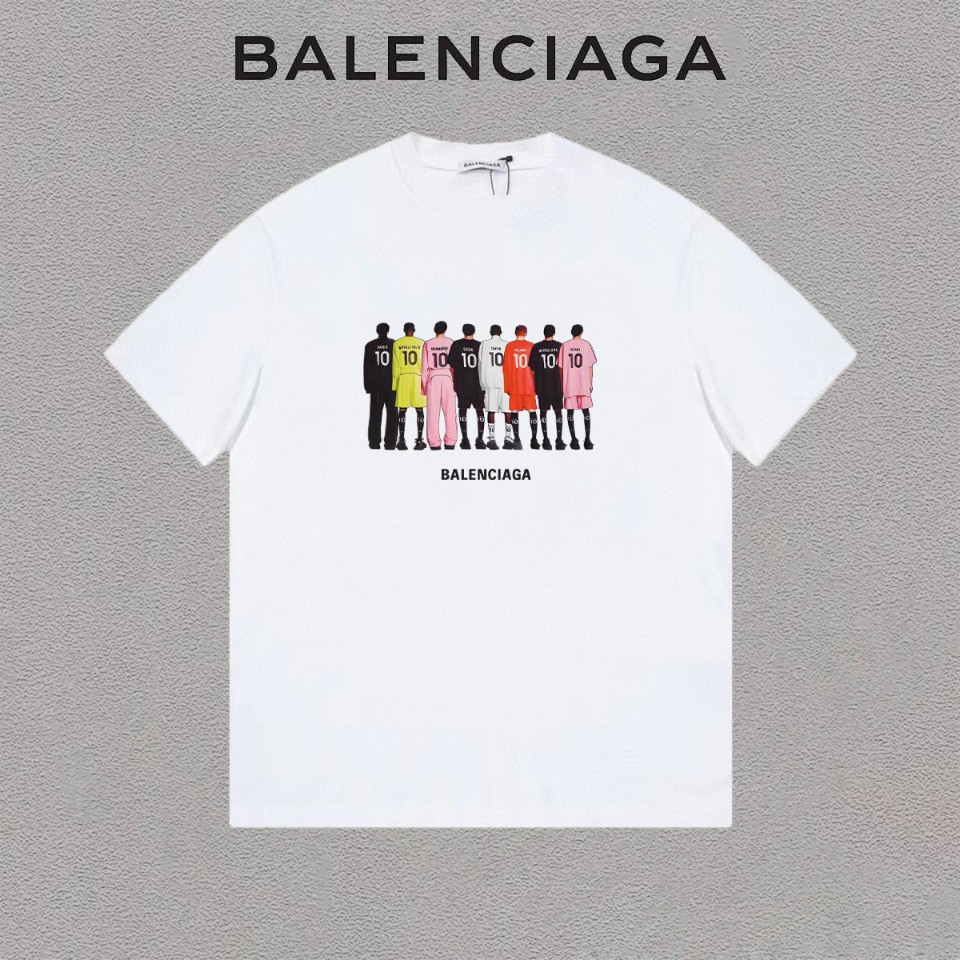 P75 Balenciaga/巴黎世家 Camiseta de manga corta con estampado de retrato y logo de letras, cuello redondo, unisex, con etiq…