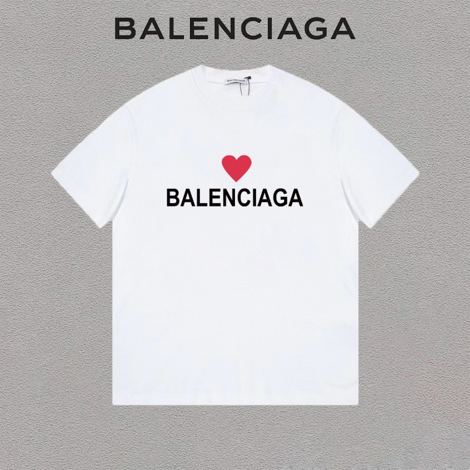 P75 Balenciaga/París camiseta de manga corta de cuello redondo simple con logo de corazón estampado unisex, etiqueta co…