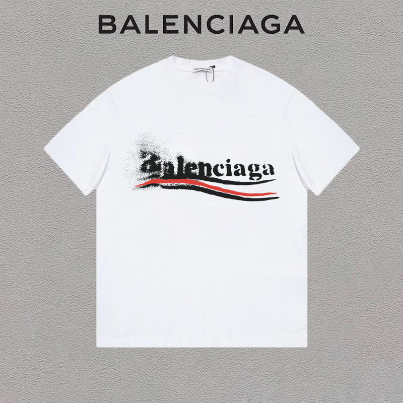 P75 Balenciaga/París camiseta de manga corta de cuello redondo con estampado de logo de olas de cola unisex, etiqueta c…