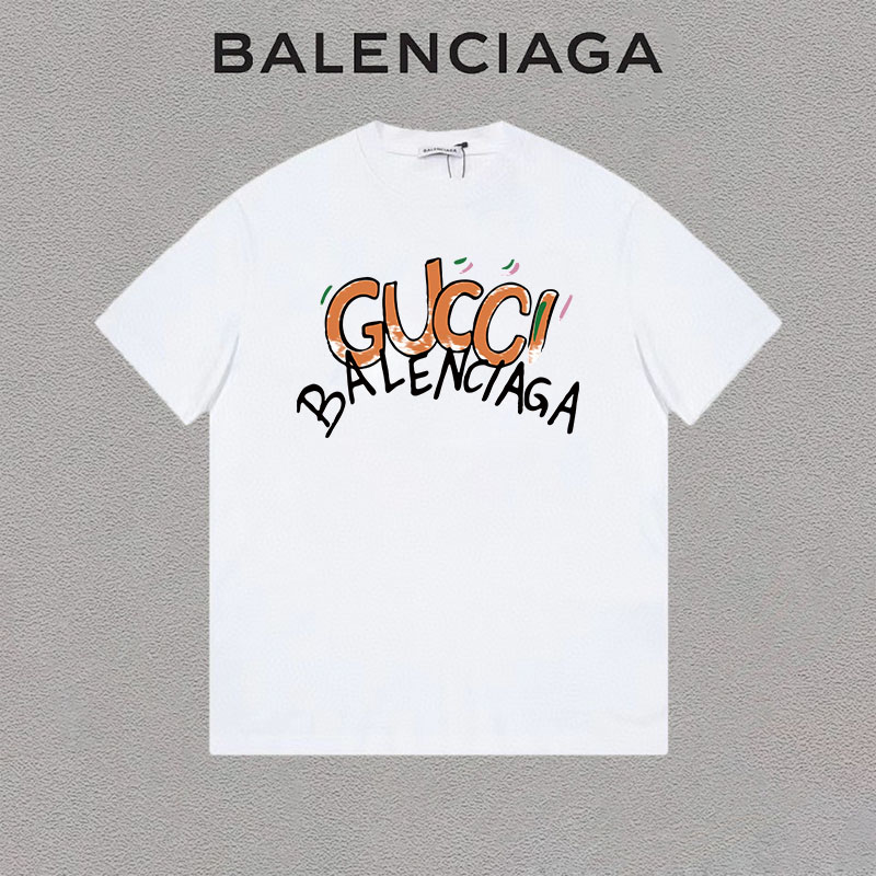 P75 Balenciaga/París camiseta de manga corta de cuello redondo simple con letras estampadas unisex, etiqueta colgante, …