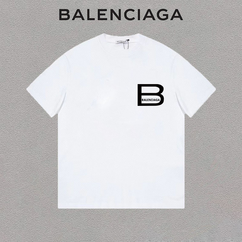 P75 Balenciaga/París etiqueta letras estampadas camiseta de cuello redondo simple de manga corta unisex, etiqueta colga…