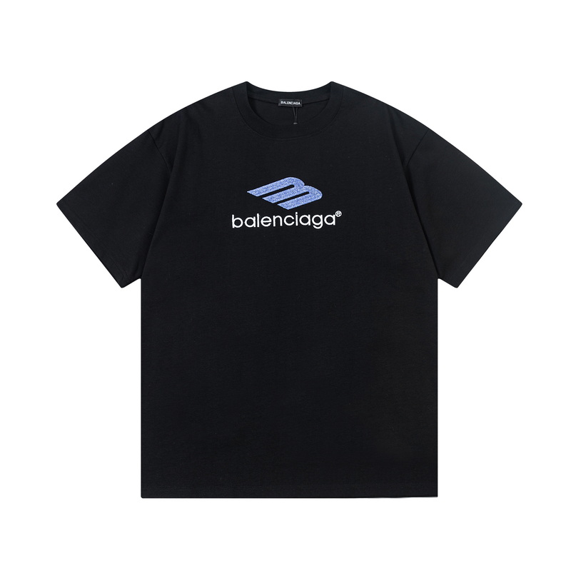 P75 Balenciaga/巴黎世家 logo bordado con letras, camiseta de cuello redondo de manga corta unisex, etiqueta colgante, etiqu…