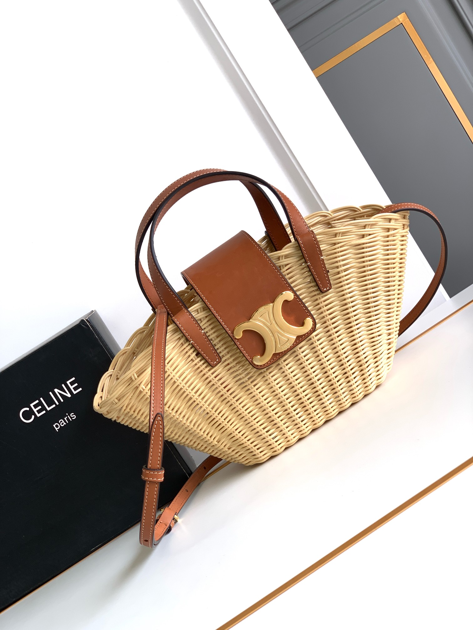 独家正品实拍CELINE24TEENCOUFFIN植物材料和天然牛皮革手袋Celine24SU新款竹编小