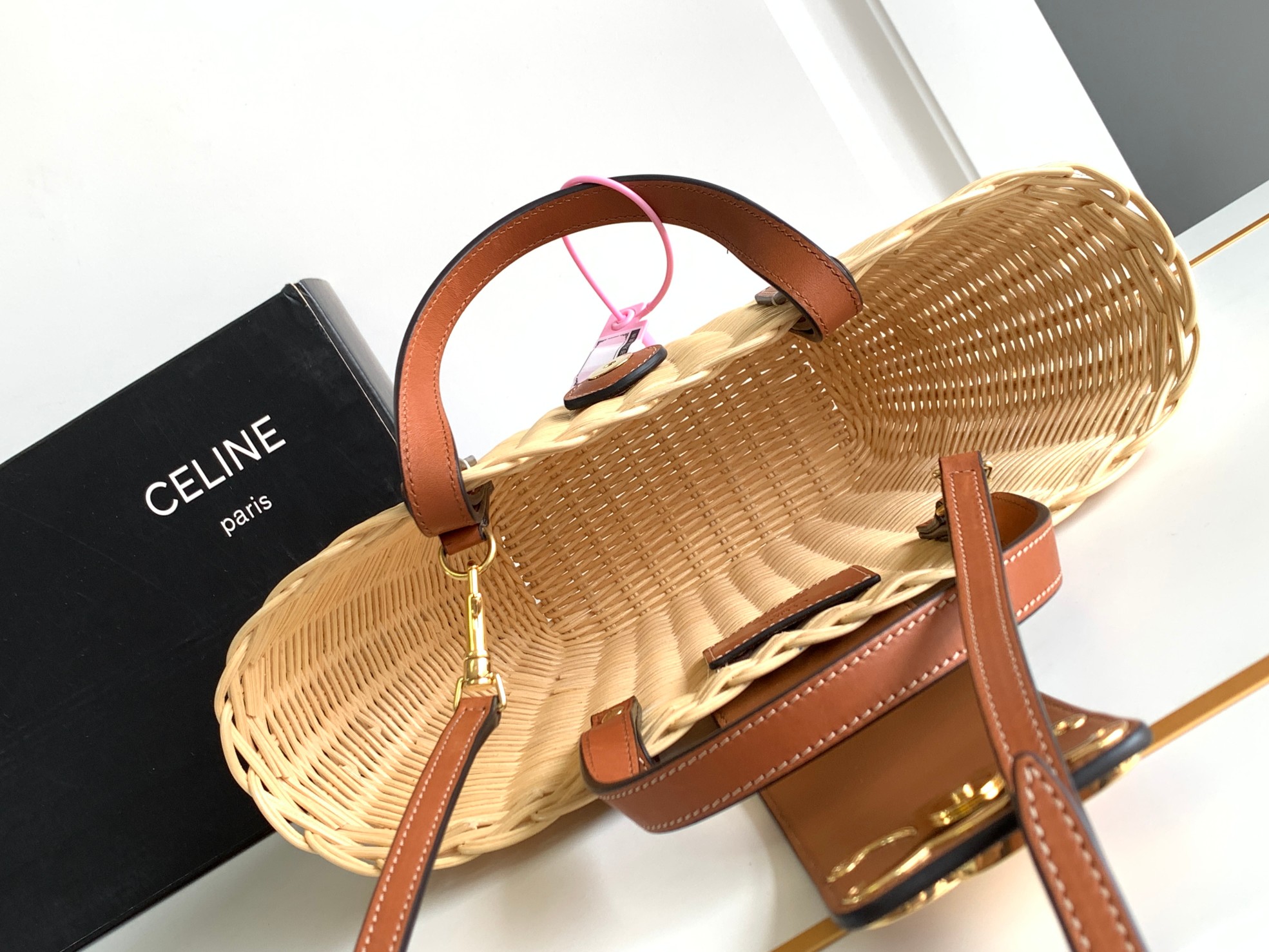 独家正品实拍CELINE24TEENCOUFFIN植物材料和天然牛皮革手袋Celine24SU新款竹编小