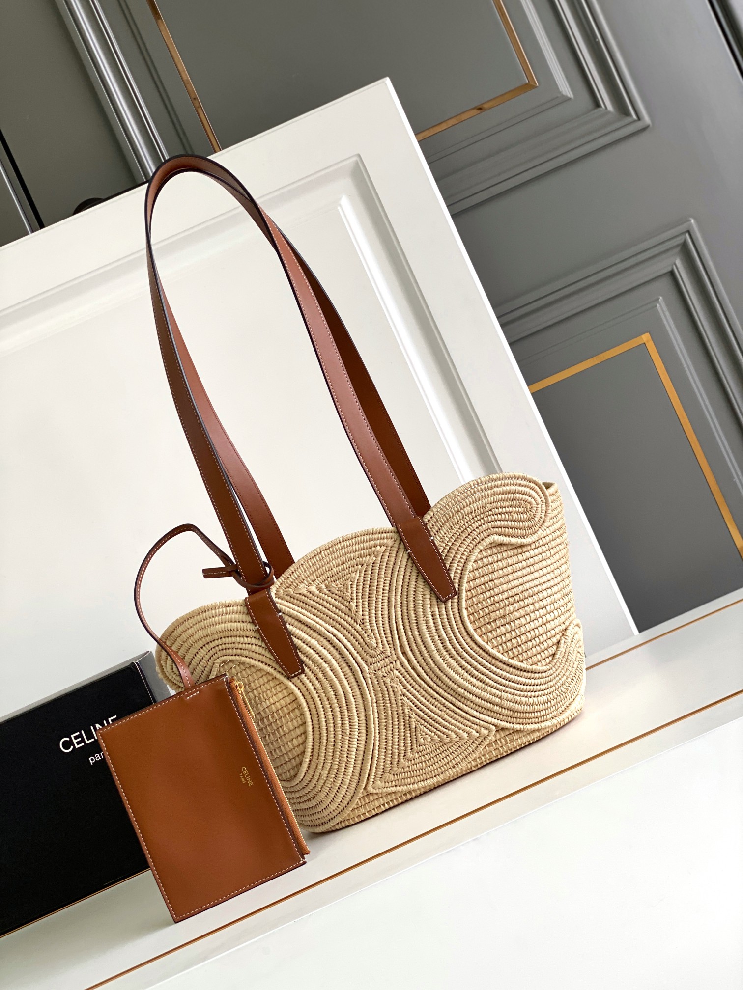 Celine Bags Handbags cheap online Best Designer
 Beige Gold Weave Cowhide Straw Woven Summer Collection Triomphe Beach