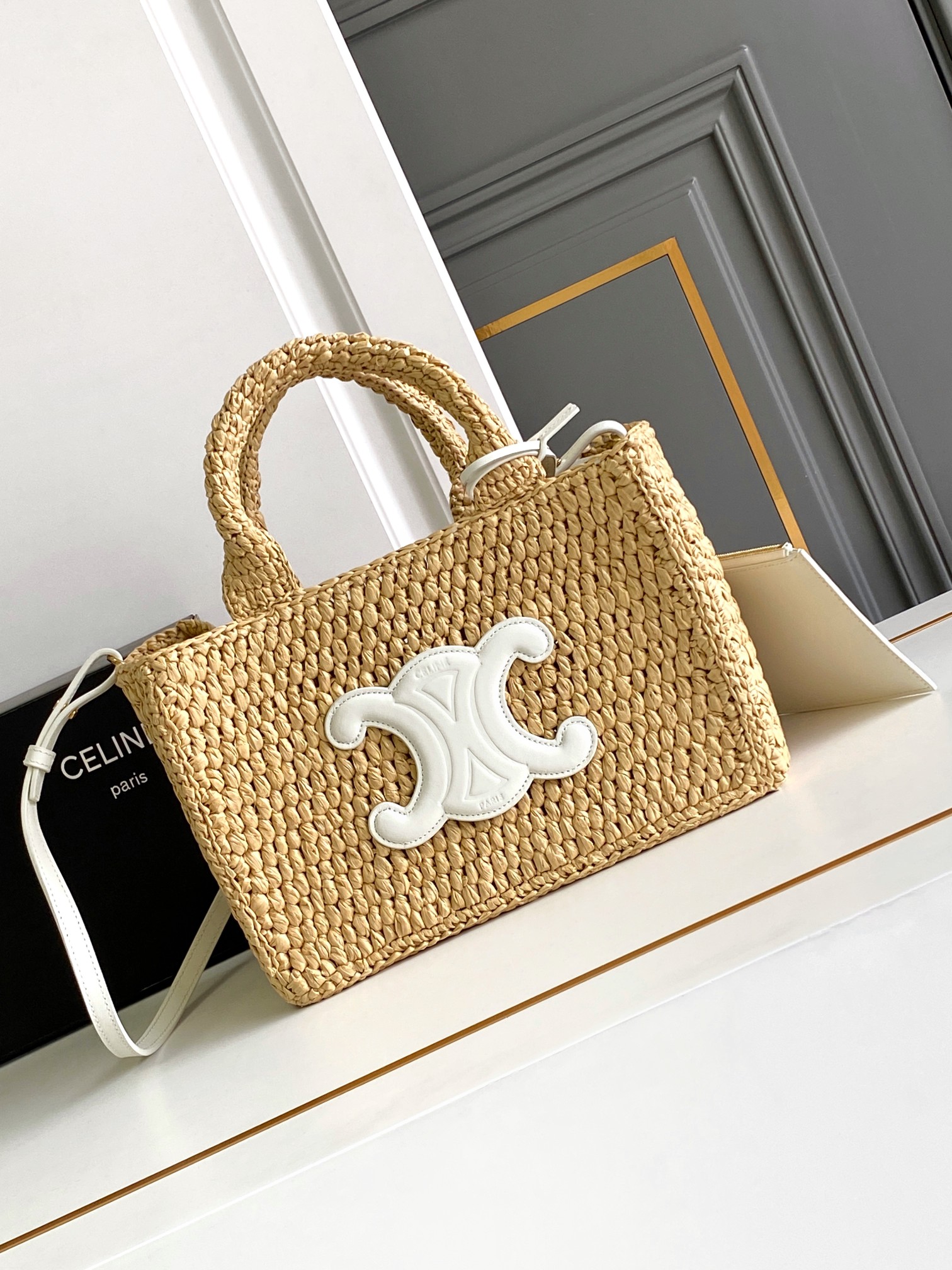 Celine Handbags Mini Bags Gold Weave Cowhide Straw Woven Summer Collection Cabas Thais