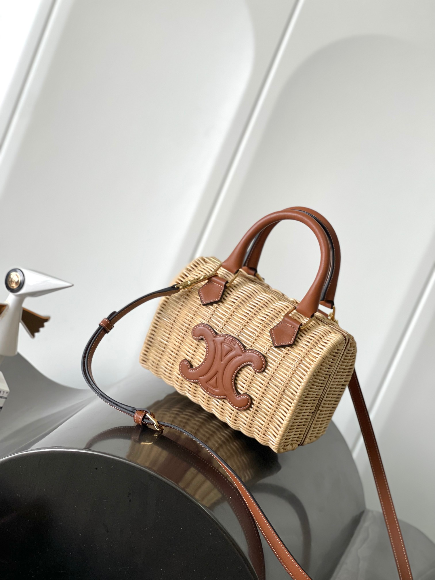 Celine Natural wicker woven magnetic Boston