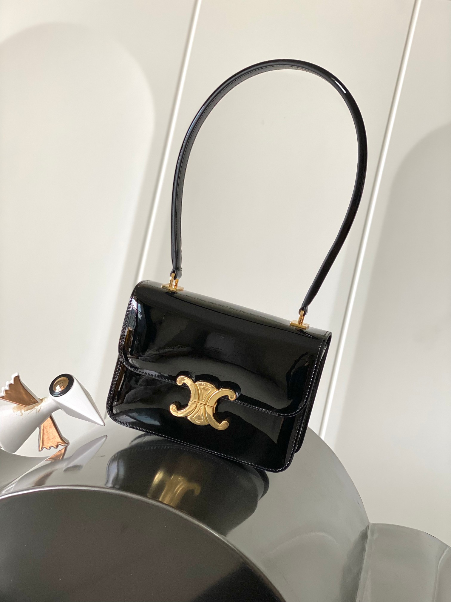 Celine 24s NEW~Black gold GARANCE handbag