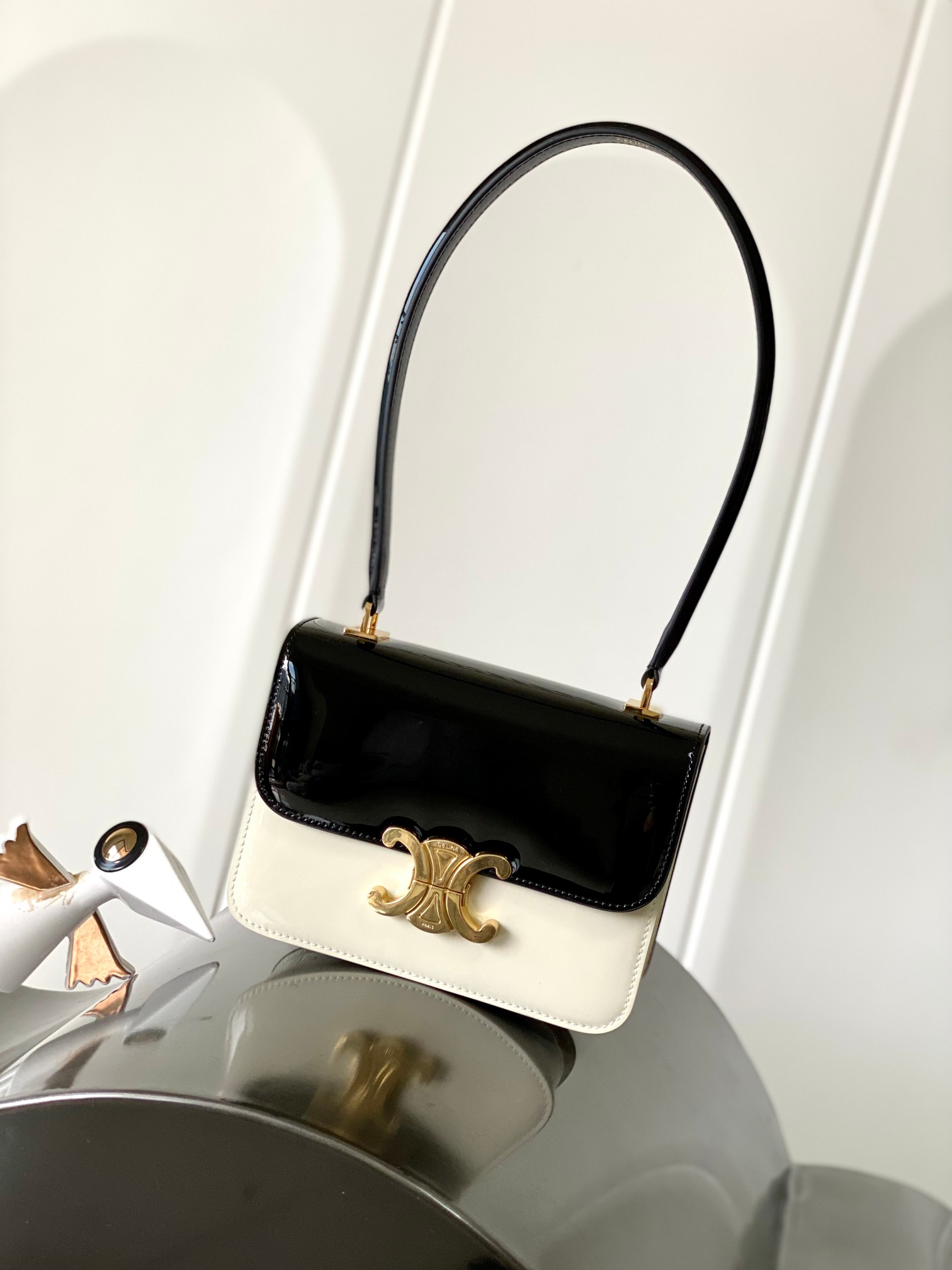 Celine 24s NEW~Black/white stitching GARANCE handbag