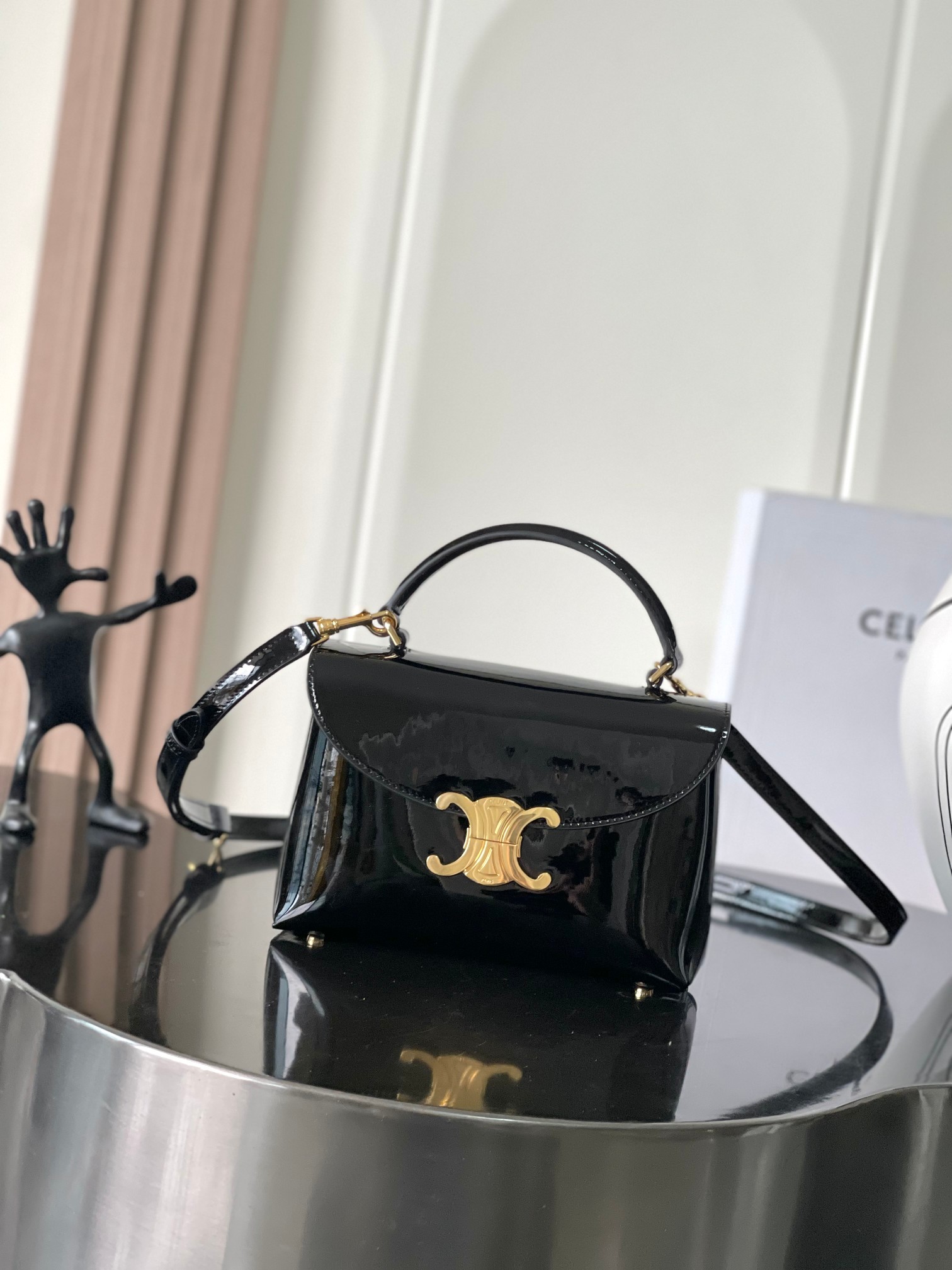 Celine Teen Nino Black Patent Leather Handbag with Triomphe Closure 2 a1745750344038 8775