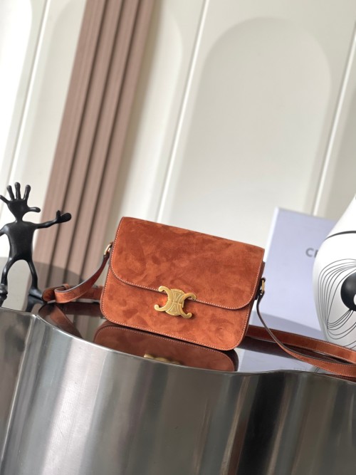 Celine Triomphe Box Bag: Suede Calfskin Leather, Adjustable Strap, 22 x 16.5 x 7 cm 1 Celine Triomphe Box Bag: Suede Calfskin Leather, Adjustable Strap, 22 x 16.5 x 7 cm