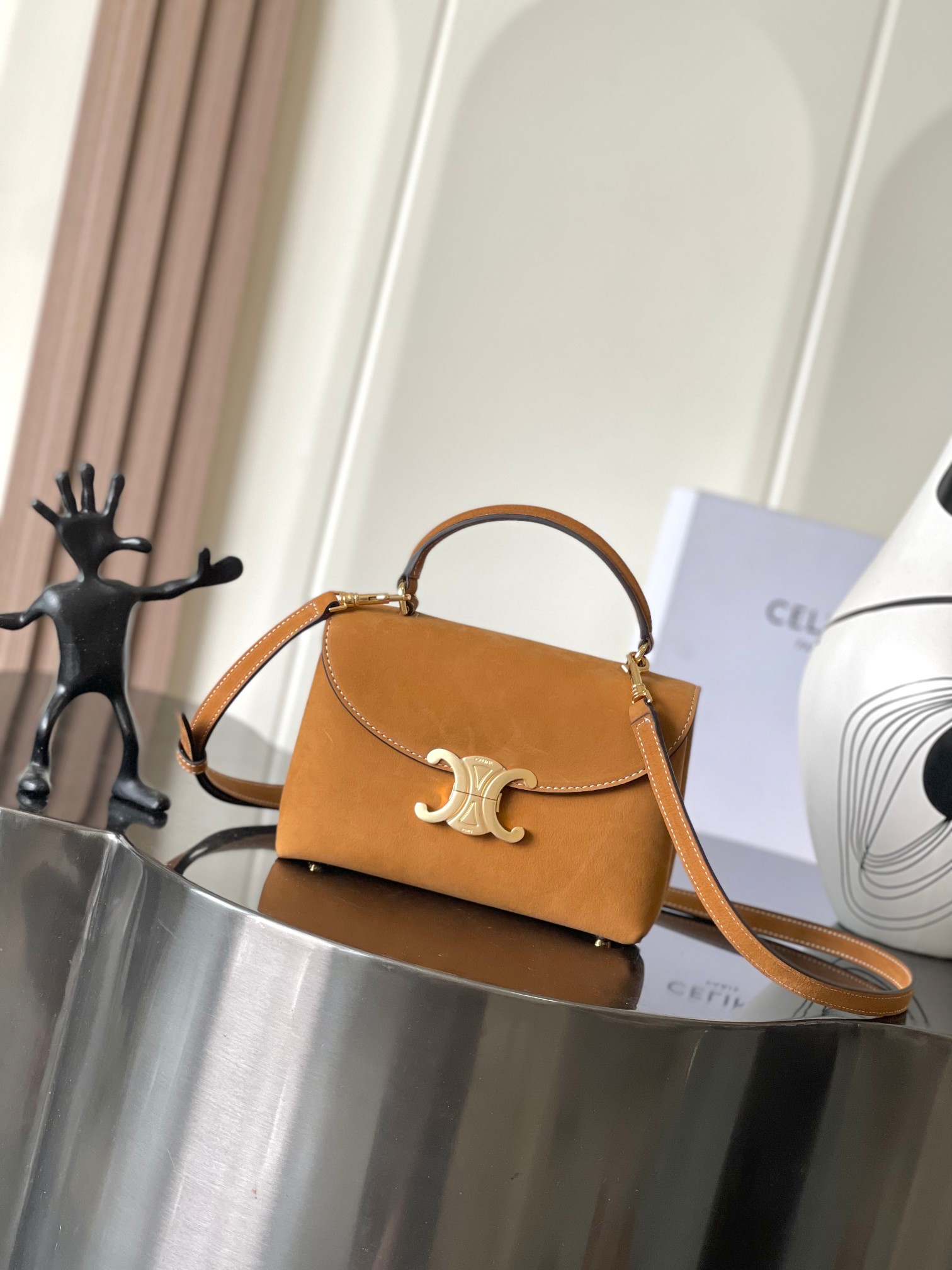 Celine Teen Nino Handbag in Tan Grained Calfskin with Triomphe Closure 2 a1755080472747 4450