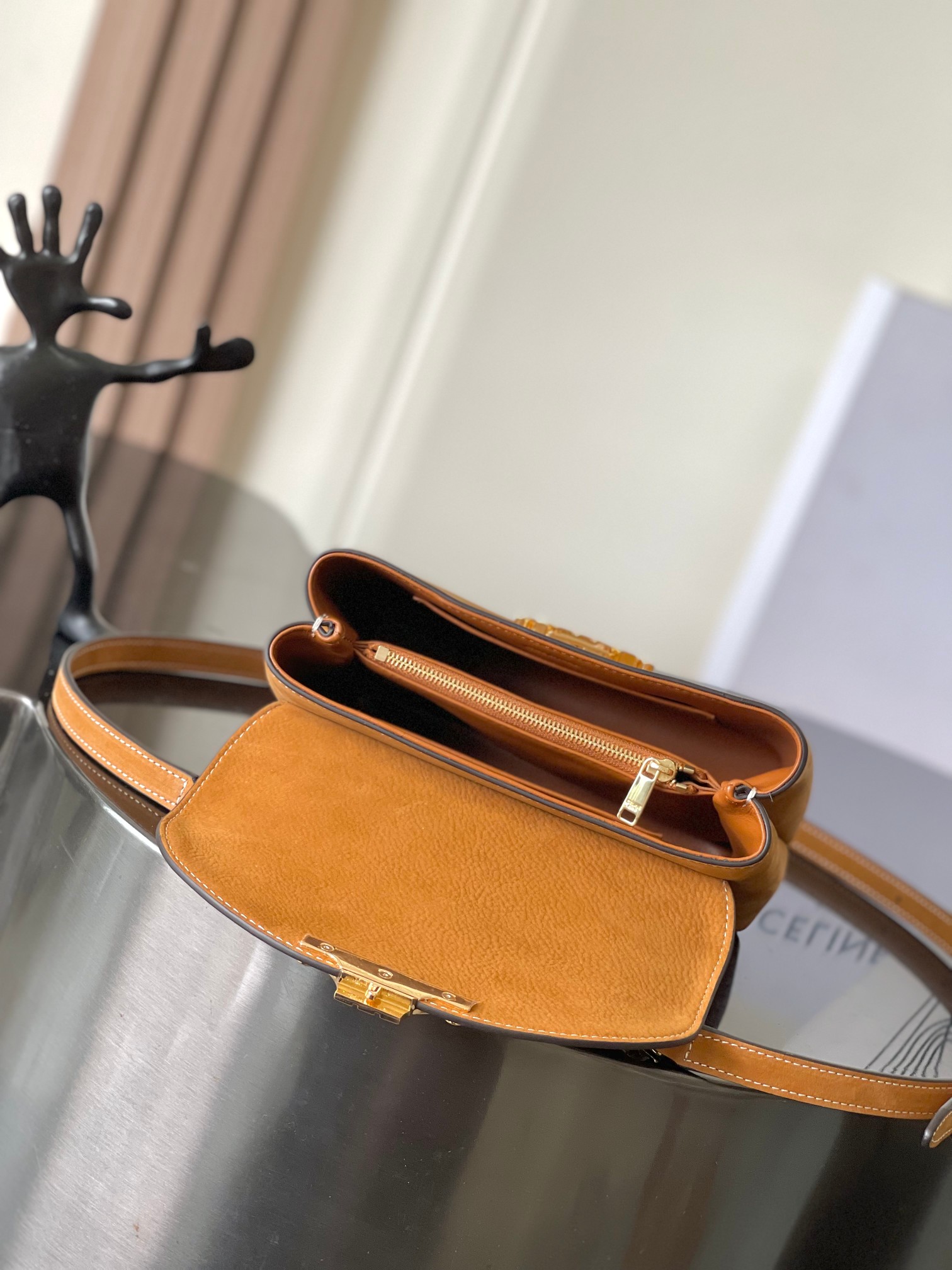 Celine Teen Nino Handbag in Tan Grained Calfskin with Triomphe Closure 9 a1755080474335 3632