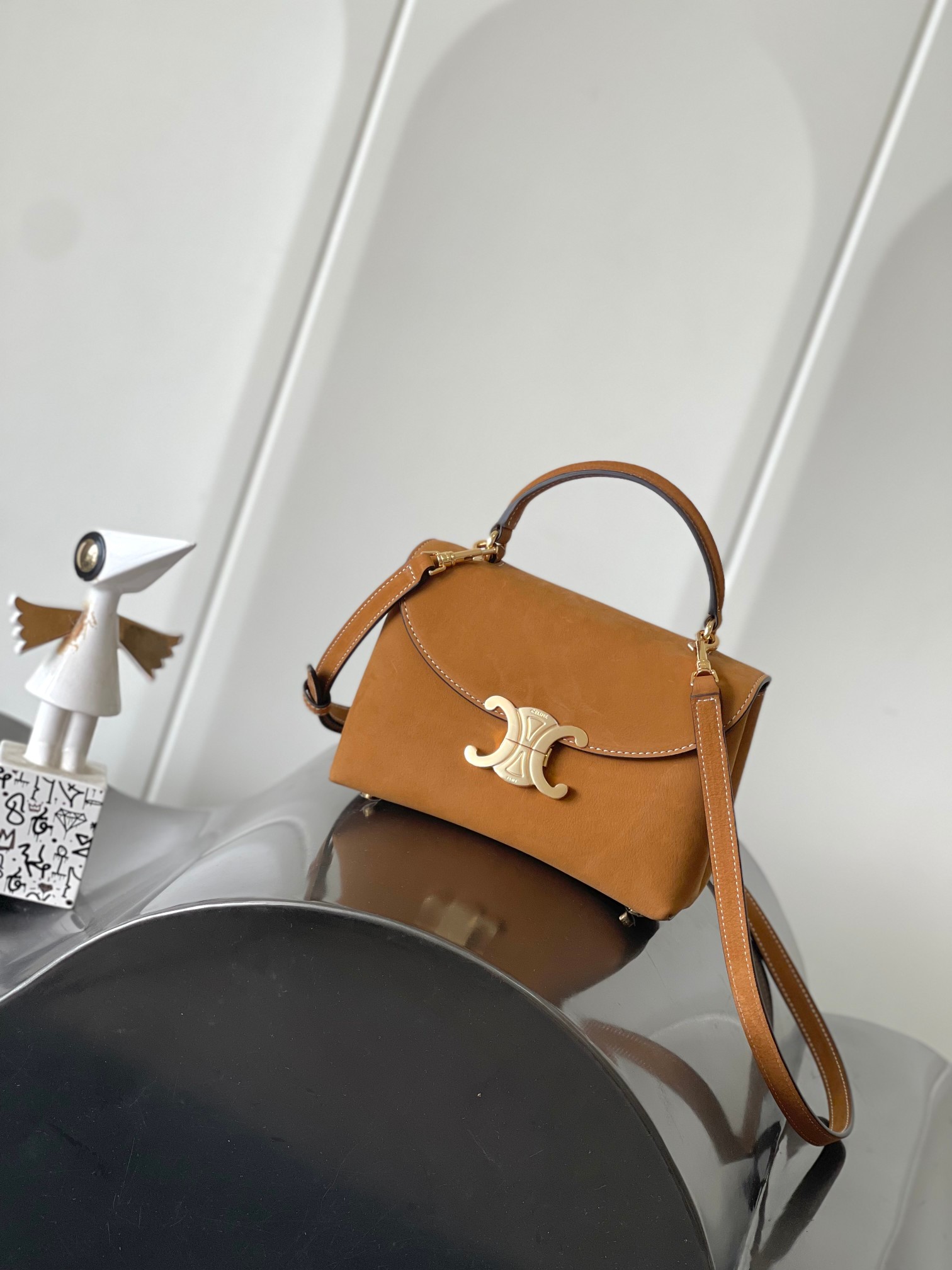 Celine TEEN NINO Handbag in Brown Suede Leather with Crossbody Strap