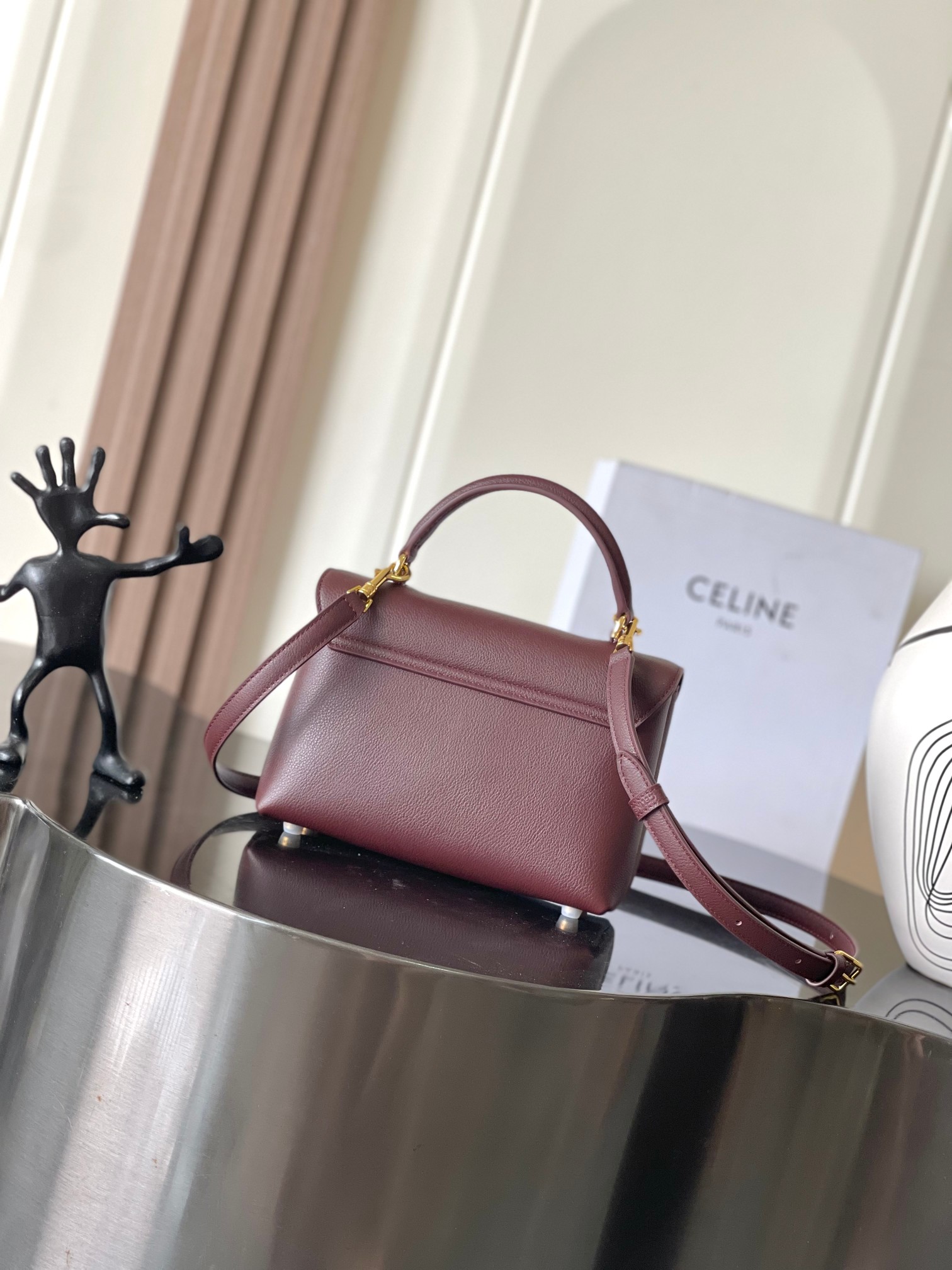 Celine Teen Nino Handbag: Elegant Burgundy Leather with Triomphe Clasp 3 a1758111129539 5065